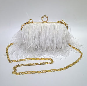 Famous Brand Women Clutch Bags | Ostrich Fur Feather Wallet Clutch Bag Women Clutch Diamond Knuckle Rings Dinner Evening Bag Chain Purse