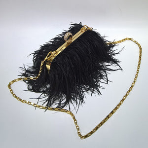 Famous Brand Women Clutch Bags | Ostrich Fur Feather Wallet Clutch Bag Women Clutch Diamond Knuckle Rings Dinner Evening Bag Chain Purse