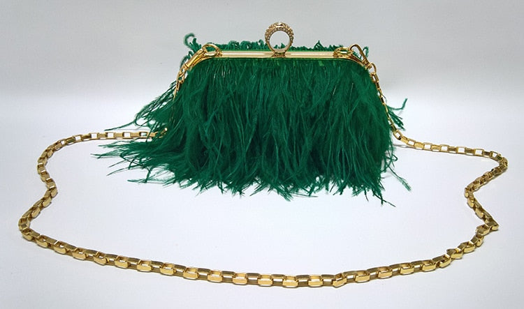 Famous Brand Women Clutch Bags | Ostrich Fur Feather Wallet Clutch Bag Women Clutch Diamond Knuckle Rings Dinner Evening Bag Chain Purse