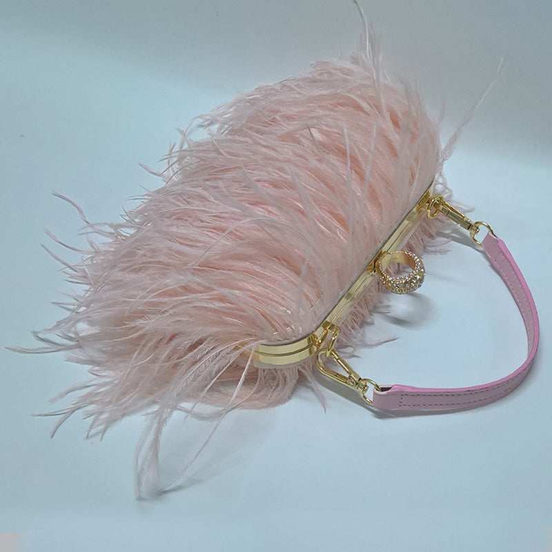 Famous Brand Women Clutch Bags | Ostrich Fur Feather Wallet Clutch Bag Women Clutch Diamond Knuckle Rings Dinner Evening Bag Chain Purse