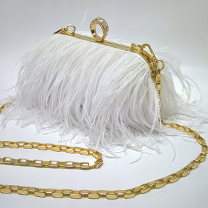 Famous Brand Women Clutch Bags | Ostrich Fur Feather Wallet Clutch Bag Women Clutch Diamond Knuckle Rings Dinner Evening Bag Chain Purse