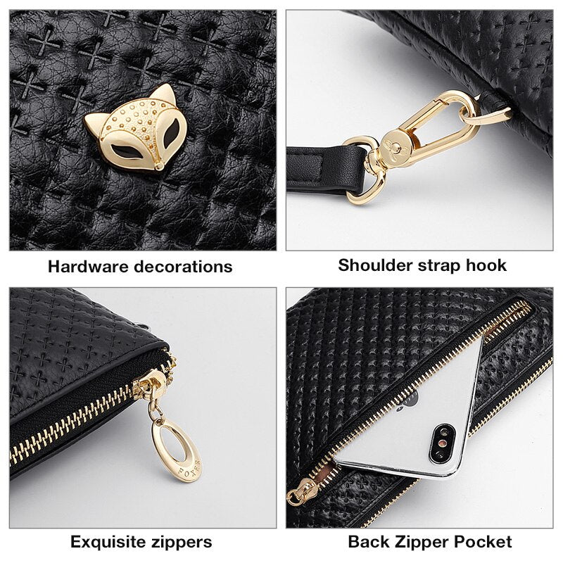 FOXER Brand Genuine Leather Women Crossbody Bags Simple Classic Style Lady Black Messenger Bag Stylish Long Shoulder Strap Bag