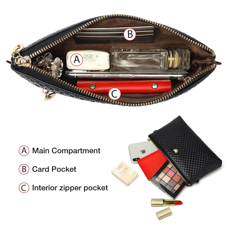 FOXER Brand Genuine Leather Women Crossbody Bags Simple Classic Style Lady Black Messenger Bag Stylish Long Shoulder Strap Bag