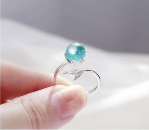 925 Sterling Silver Blue Crystal Mermaid Bubble Open Rings For Women Wedding Birthday Gift Creative Fashion Jewelry jz137