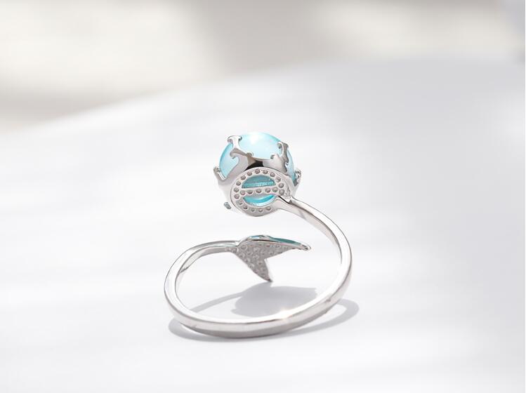 925 Sterling Silver Blue Crystal Mermaid Bubble Open Rings For Women Wedding Birthday Gift Creative Fashion Jewelry jz137