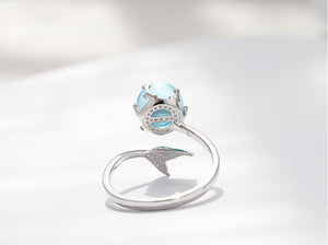 925 Sterling Silver Blue Crystal Mermaid Bubble Open Rings For Women Wedding Birthday Gift Creative Fashion Jewelry jz137