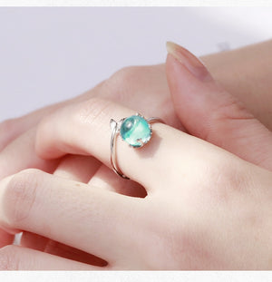 925 Sterling Silver Blue Crystal Mermaid Bubble Open Rings For Women Wedding Birthday Gift Creative Fashion Jewelry jz137