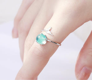 925 Sterling Silver Blue Crystal Mermaid Bubble Open Rings For Women Wedding Birthday Gift Creative Fashion Jewelry jz137