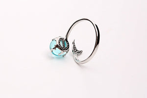 925 Sterling Silver Blue Crystal Mermaid Bubble Open Rings For Women Wedding Birthday Gift Creative Fashion Jewelry jz137