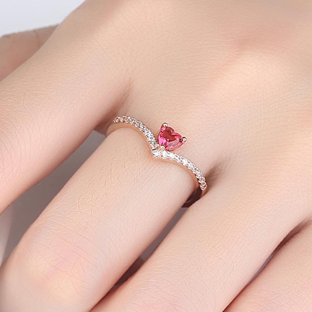 Beiver - Rose Gold Color AAA+ Pink CZ Heart Clear Crystals Cluster Adjustable Finger Ring