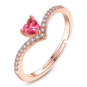 Beiver - Rose Gold Color AAA+ Pink CZ Heart Clear Crystals Cluster Adjustable Finger Ring