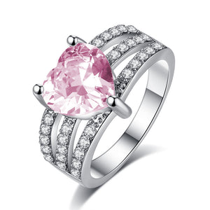 Beiver - Rose Gold Color AAA+ Pink CZ Heart Clear Crystals Cluster Adjustable Finger Ring