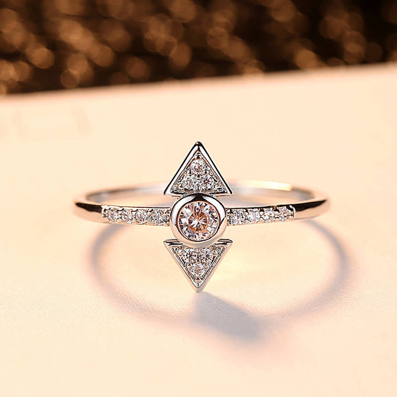 Beiver - Rose Gold Color AAA+ Pink CZ Heart Clear Crystals Cluster Adjustable Finger Ring