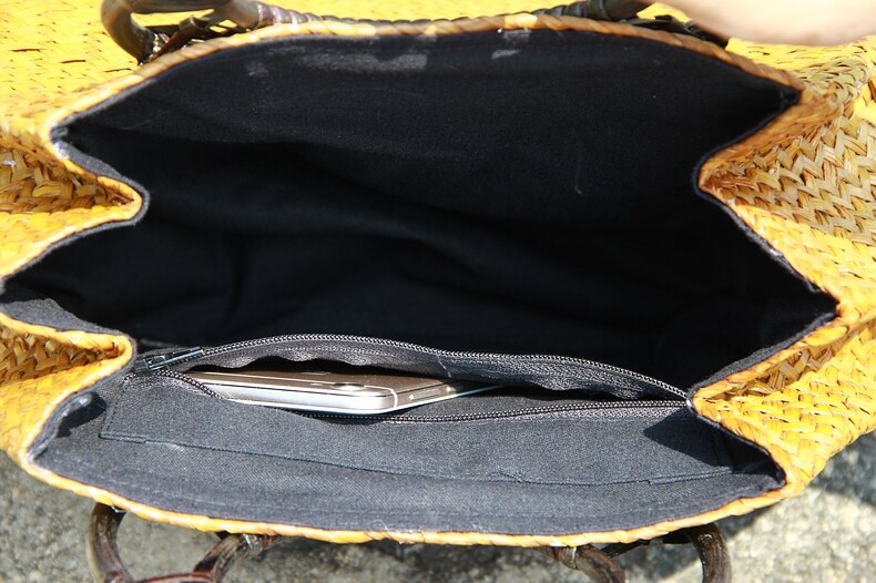 Thai version of the straw bag women's - Travel beach bag bamboo wood handle handbag.