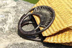 Thai version of the straw bag women's - Travel beach bag bamboo wood handle handbag.