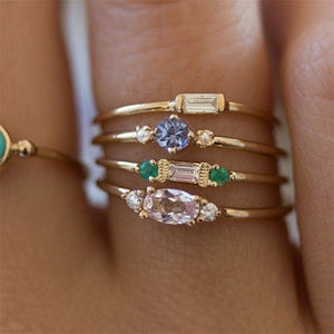 IPARAM 4 Pcs | Set Crystal Zircon Gold Ring Set 2019 Vintage - Bohemian Women Engagement Party Ring Set Jewelry.