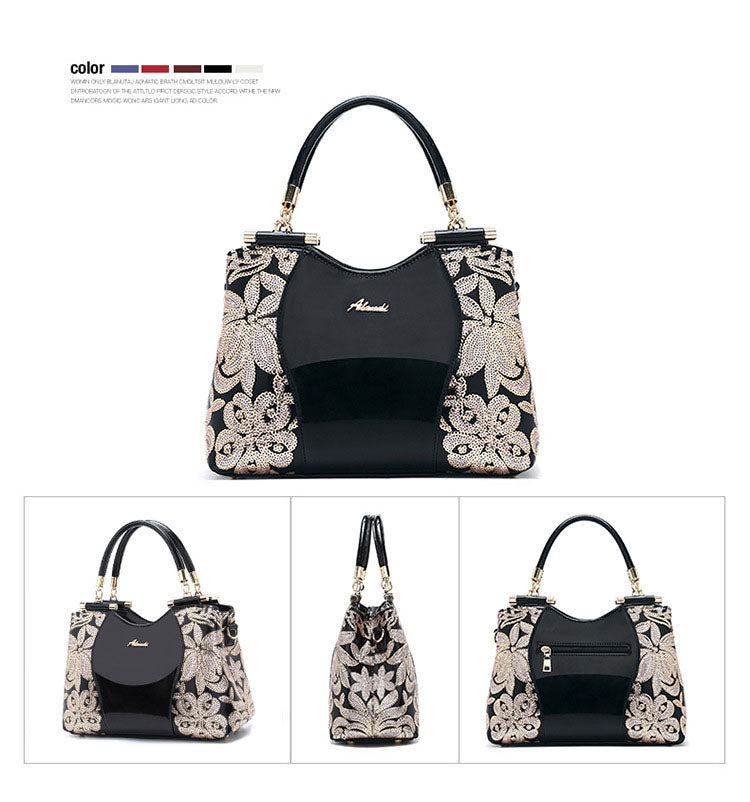 Women Bags For Ladies - Handbags Large Capacity Women's - Top-handle Hand bags - Floral Luxury Patent Leather Bag.