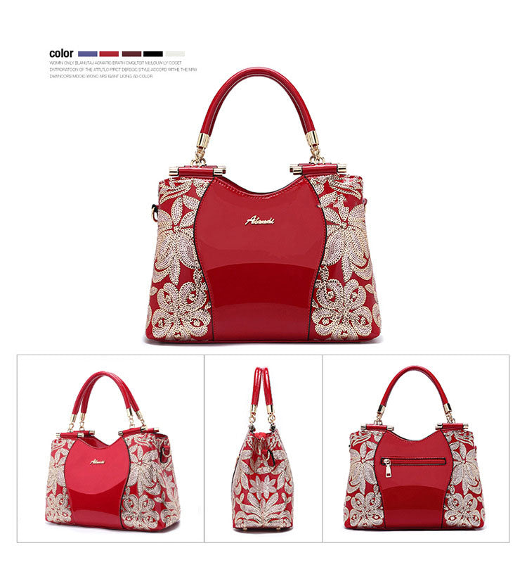 Women Bags For Ladies - Handbags Large Capacity Women's - Top-handle Hand bags - Floral Luxury Patent Leather Bag.