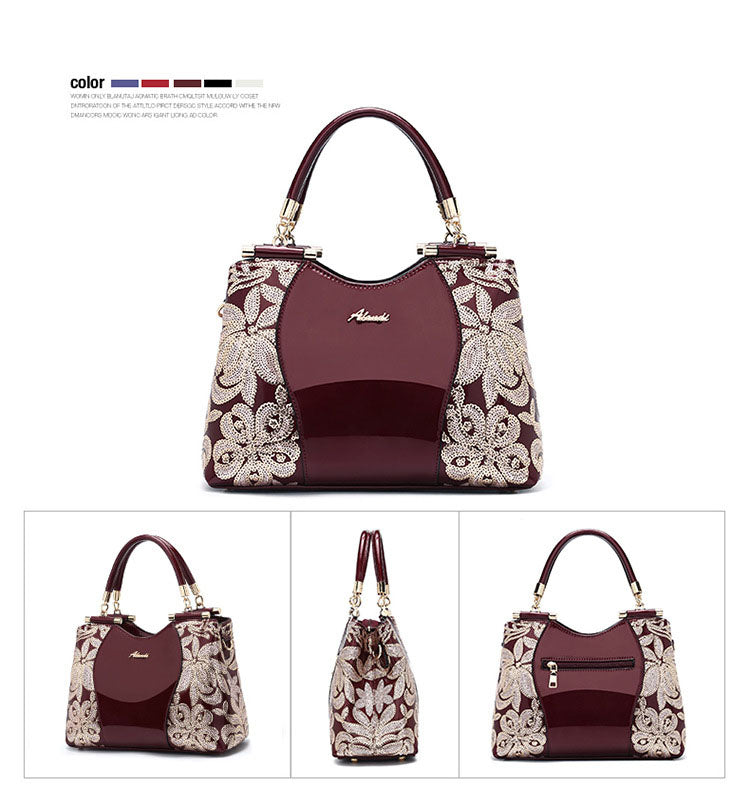 Women Bags For Ladies - Handbags Large Capacity Women's - Top-handle Hand bags - Floral Luxury Patent Leather Bag.