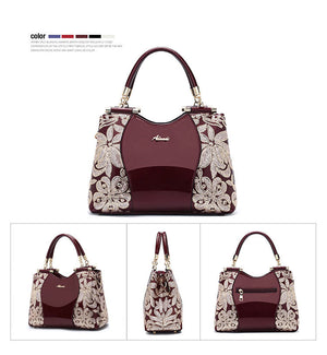 Women Bags For Ladies - Handbags Large Capacity Women's - Top-handle Hand bags - Floral Luxury Patent Leather Bag.