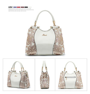 Women Bags For Ladies - Handbags Large Capacity Women's - Top-handle Hand bags - Floral Luxury Patent Leather Bag.