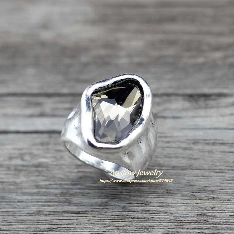 Anslow Original Design Fashion Jewelry  Vintage Irregular Crystal Couples Love Rings For Women Valentine's Day Gift  LOW0042AR
