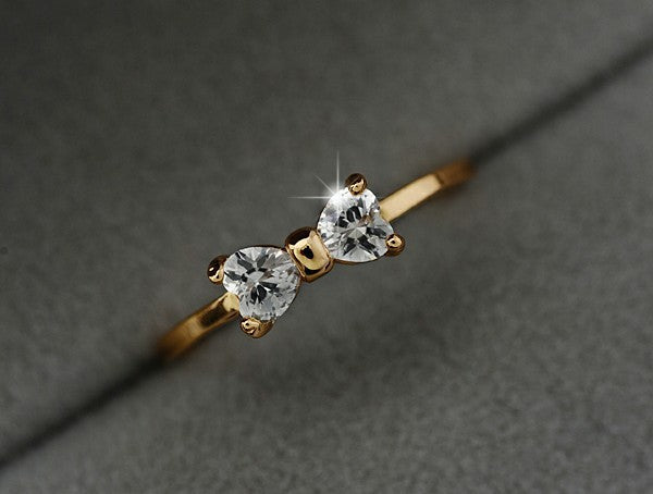 17KM Jewelry | Crystal Rings Gold Color Bow Ring - Wedding Engagement Cubic Zirconia Rings For Women.