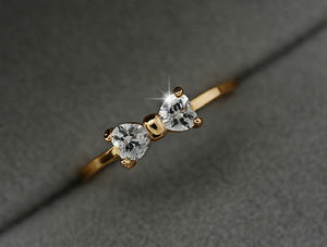 17KM Jewelry | Crystal Rings Gold Color Bow Ring - Wedding Engagement Cubic Zirconia Rings For Women.
