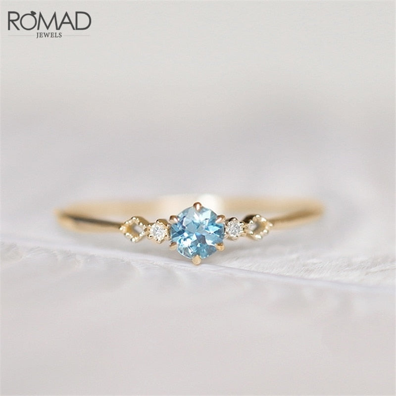[ROMAD] Delicate Blue CZ Crystal Engagement Rings for Women - Bridal Rings.