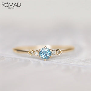 [ROMAD] Delicate Blue CZ Crystal Engagement Rings for Women - Bridal Rings.