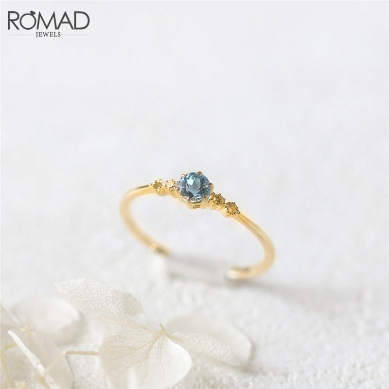 [ROMAD] Delicate Blue CZ Crystal Engagement Rings for Women - Bridal Rings.