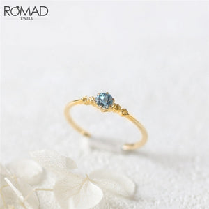 [ROMAD] Delicate Blue CZ Crystal Engagement Rings for Women - Bridal Rings.