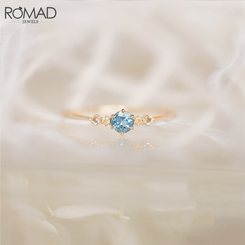 [ROMAD] Delicate Blue CZ Crystal Engagement Rings for Women - Bridal Rings.