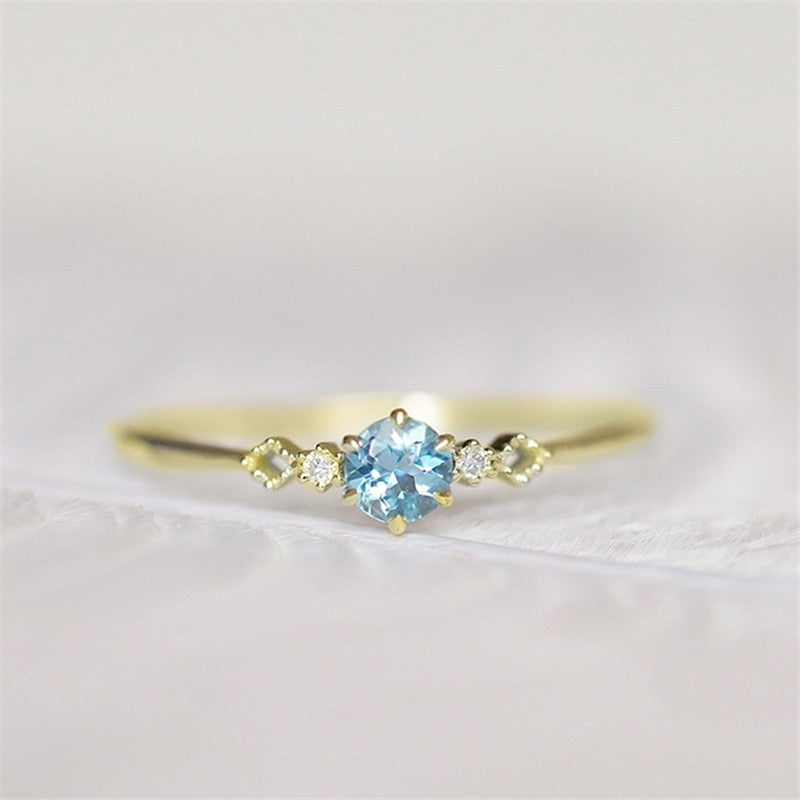 [ROMAD] Delicate Blue CZ Crystal Engagement Rings for Women - Bridal Rings.