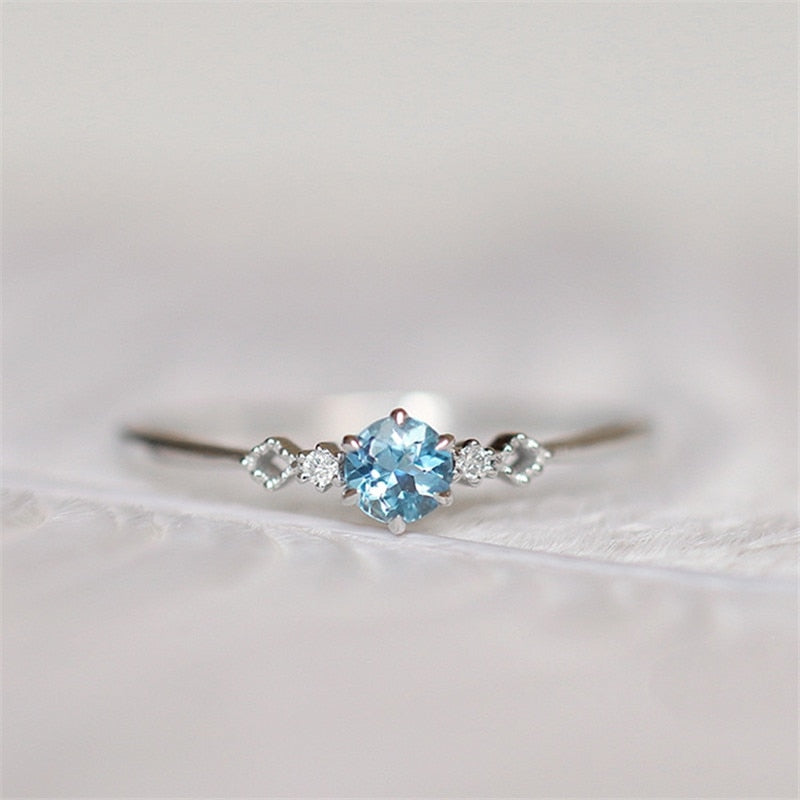 [ROMAD] Delicate Blue CZ Crystal Engagement Rings for Women - Bridal Rings.