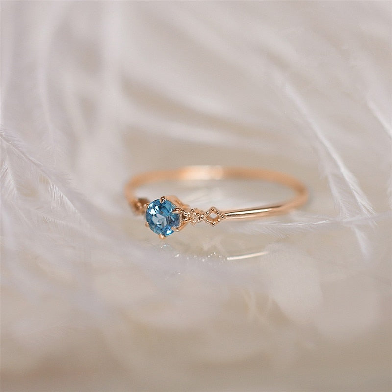 [ROMAD] Delicate Blue CZ Crystal Engagement Rings for Women - Bridal Rings.