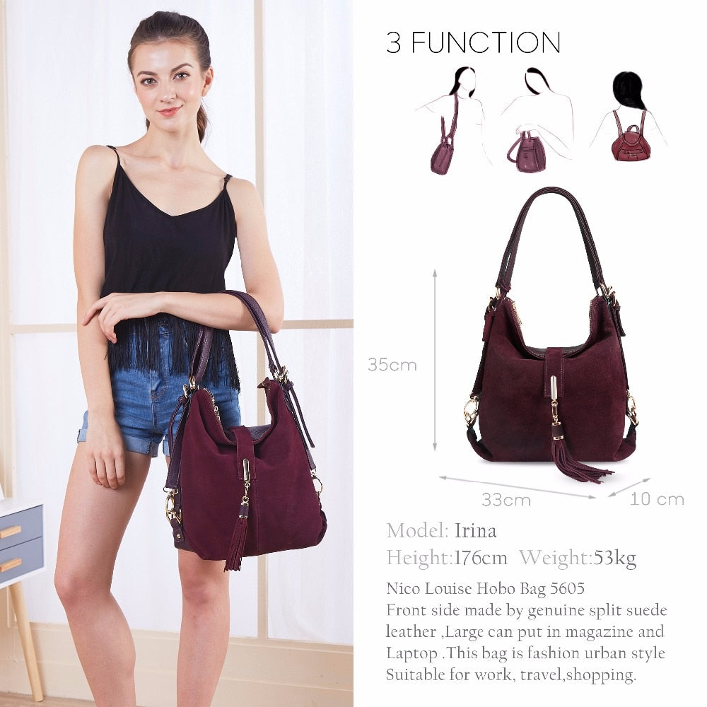 Nico Louise | Real Suede Leather Shoulder Bag - Top-handle bags Purse.