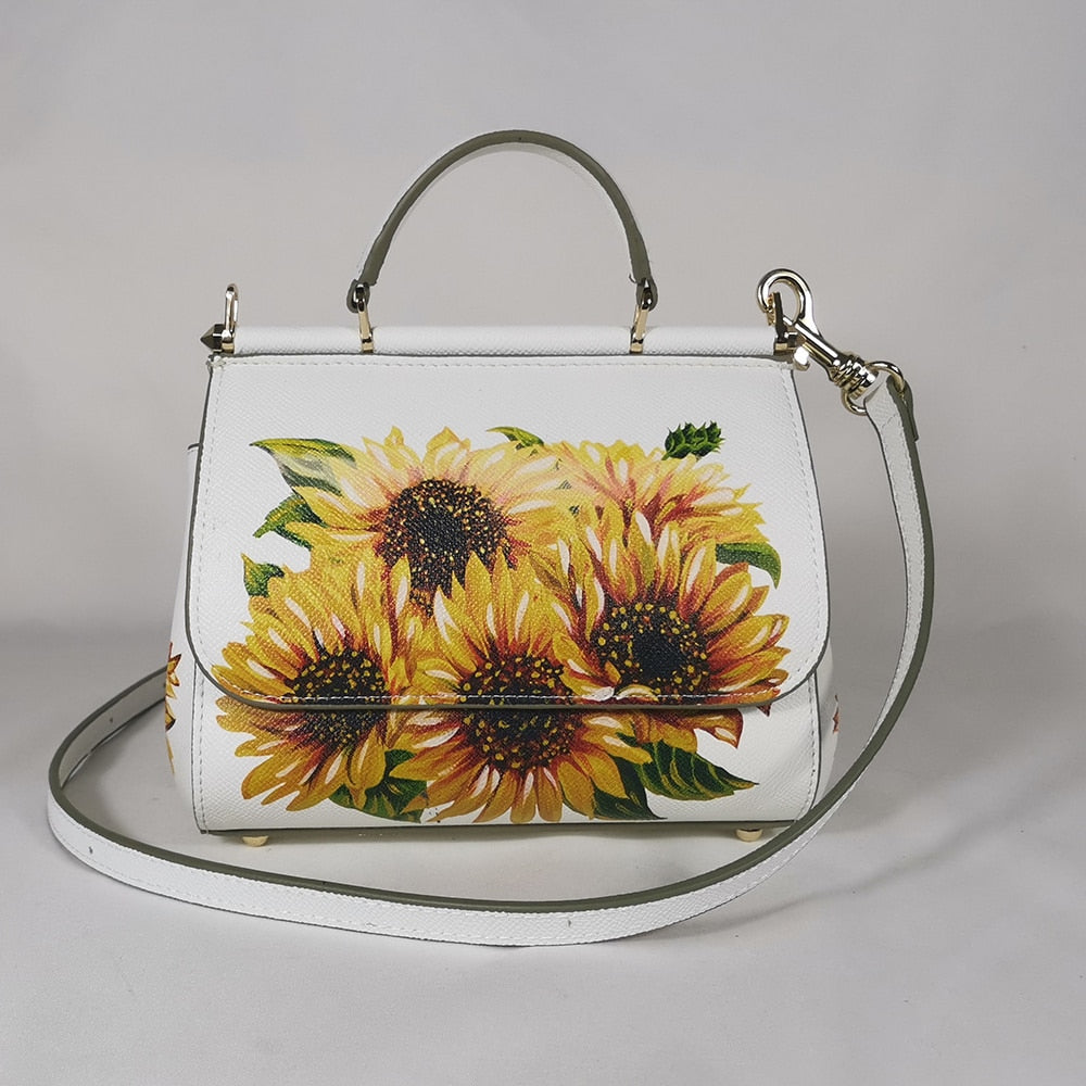 Women's handbags white brand designer sunflower.