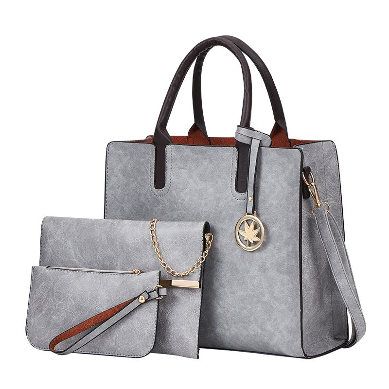 3 pcs set fashion pu leather Women shoulder bags Women's handbag women Crossbody bags female clutches Ladies wallet black