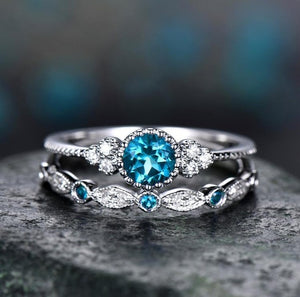2Pcs/Set rings 2020 New Luxury Green Blue Stone - Crystal Rings For Women Silver Color - Wedding Engagement fashion Jewelry