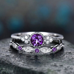2Pcs/Set rings 2020 New Luxury Green Blue Stone - Crystal Rings For Women Silver Color - Wedding Engagement fashion Jewelry