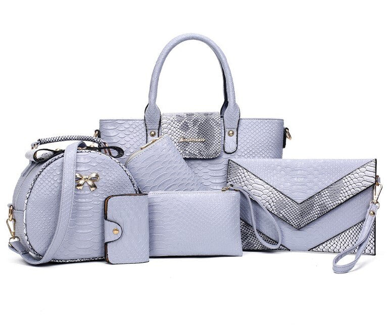 [6 Pieces] Set Leather Bags Alligator - Shoulder Bag Female Casual Tote - Women Messenger Bag Set Bolsas Feminina.