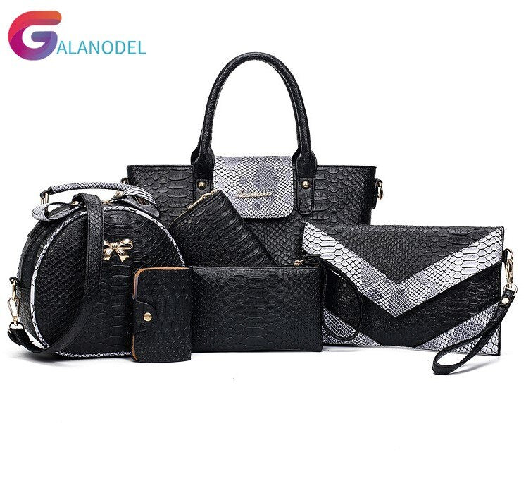 [6 Pieces] Set Leather Bags Alligator - Shoulder Bag Female Casual Tote - Women Messenger Bag Set Bolsas Feminina.