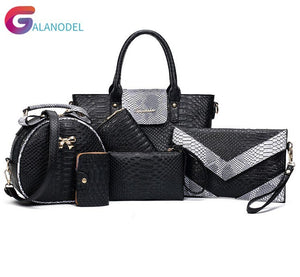 [6 Pieces] Set Leather Bags Alligator - Shoulder Bag Female Casual Tote - Women Messenger Bag Set Bolsas Feminina.