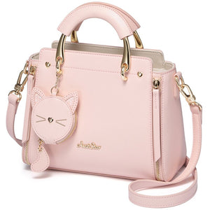 BEAU-Just Star Leather Handbag Ladies Embroidered Cat Handbag Purse Ladies Tassel Stitching Casual Messenger Bag