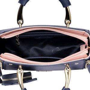 BEAU-Just Star Leather Handbag Ladies Embroidered Cat Handbag Purse Ladies Tassel Stitching Casual Messenger Bag