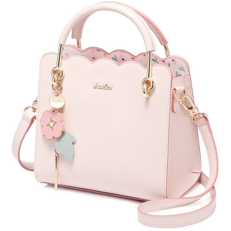 Just Star Women'S Pu Leather Handbag Ladies Fashion Stitching Handbag Lady Flower Tassel Fresh Color Crossbody Bag