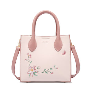 JUST STAR Women's PU Leather Handbags Ladies Fashion Embroidery Flower Shoulder Tote Purse Female Pink Color Messenger Bag