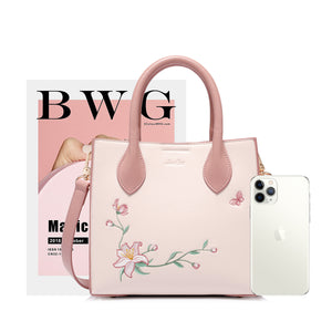 JUST STAR Women's PU Leather Handbags Ladies Fashion Embroidery Flower Shoulder Tote Purse Female Pink Color Messenger Bag