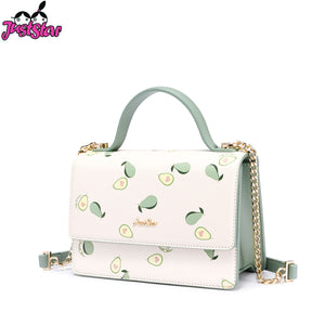 JUST STAR Women's PU Leather Handbags Ladies Fashion Avocado Fruit Printing Shoulder Tote Purse Female Chains Flap Messenger Bag